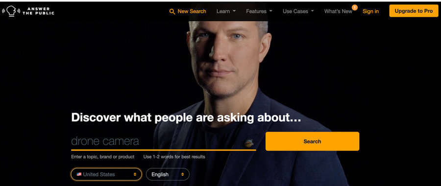 Nhập từ khóa vào Answer the Public và nhấn Search