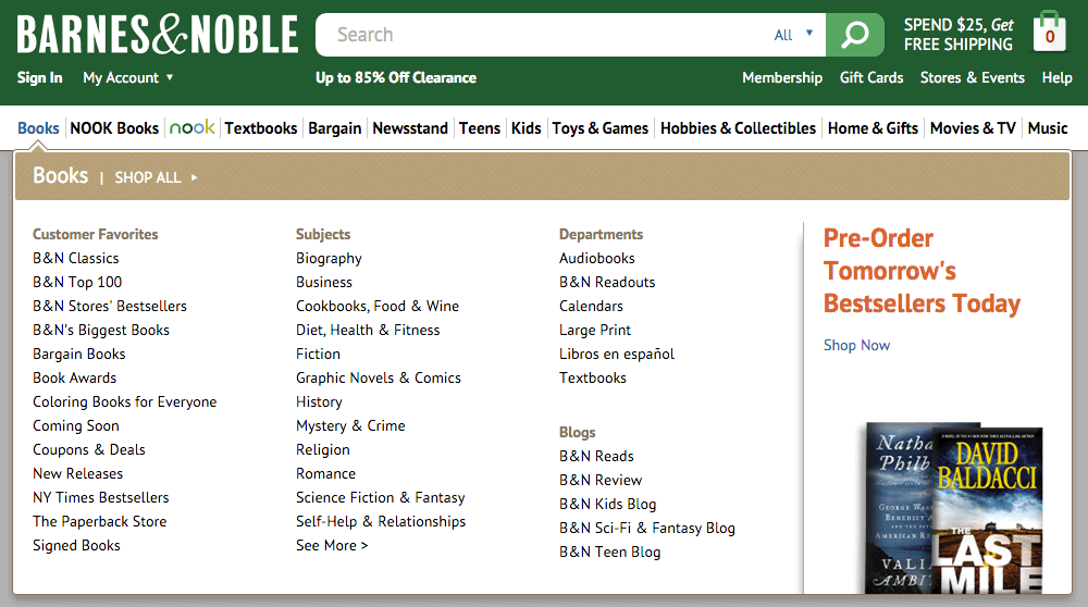 Content Silo Là Gì? 5 Một ví dụ cho content silo (gom nhóm nội dung) là danh mục của trang web Barnes&Noble.