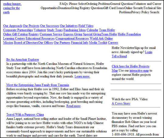 Bo nho cache cua trang chu Heifer.org