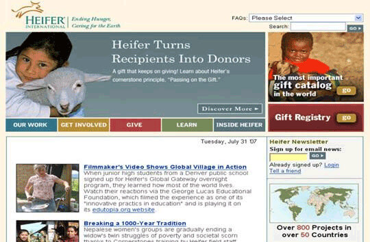 Trang chu cua Heifer.org duoc trinh duyet hien thi